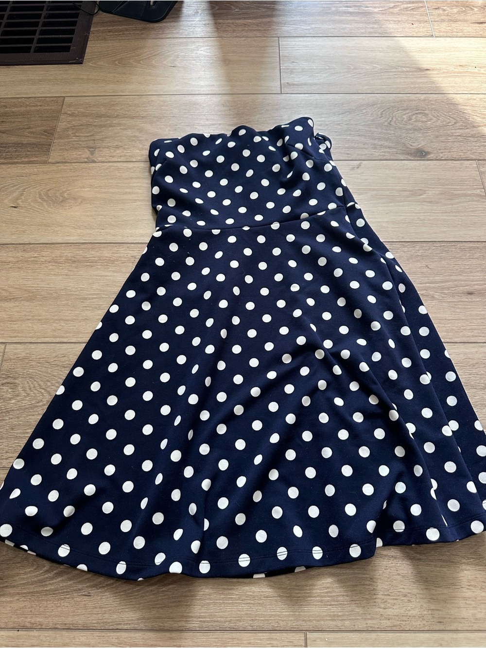 The Limited Navy Blue Strapless Polka Dot Dress